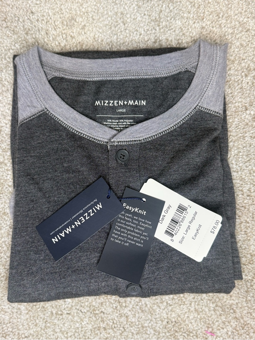 Mizzen+Main Heather Gray EasyKnit Henley Top